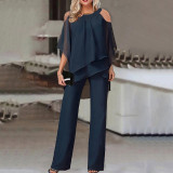 Women's Fashion Solid Color Loose Casual Bat Sleeves Irregular Two Piece Set