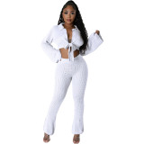 Women's Sexy Solid Color Mesh Knitting Lace-Up Two-Piece Pants Set