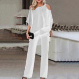 Women's Fashion Solid Color Loose Casual Bat Sleeves Irregular Two Piece Set
