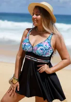 Plus Size Women's Straps Tankini Two Pieces Set