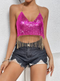 Sexy Tassel Halter Low Back Straps Night Club Top For Women