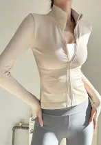 Autumn Zipper Stand Collar Sports Top Stretch Windproof Yoga Wear Women's Running Slim Fit Fitness Jacket