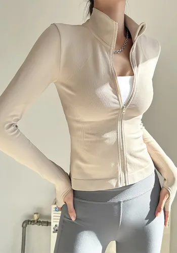Autumn Zipper Stand Collar Sports Top Stretch Windproof Yoga Wear Women's Running Slim Fit Fitness Jacket