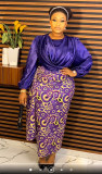 Africa Plus Size Printed Contrast Color Elegant Two Piece Skirt Set Women's Evening Party Wear