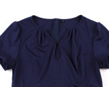 Women's Solid Color V-Neck Slim Waist Plus Size  Retro A-Line Swing Dress