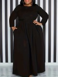 Women's Solid Slim Waist Long Sleeve Plus Size Dress