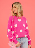 Winter Women's Sweater Heart Print Round Neck Pullover Plus Size Sweater For Women