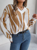 Autumn And Winter Casual V-Neck Contrast Color Long Sleeve Pullover Basic Sweater Women's Clothing