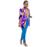 Women's Print Turndown Collar V-Neck Long-Sleeved Blazer