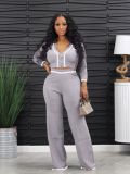 Fashionable Sexy Zipper Loose Style Striped Casual Knitting Two Piece Pants Set
