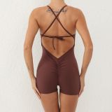 Tie-Up Yoga Romper Quick-Drying Exercise Fitness Jumpsuit