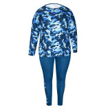 Women's Camouflage Print Long Sleeve Two Piece Pants Set