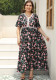 Plus Size V-Neck Floral Printed Lace Patchwork Loose Long Dress Beach Holidays Dress