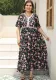 Plus Size V-Neck Floral Printed Lace Patchwork Loose Long Dress Beach Holidays Dress