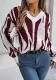 Autumn And Winter Casual V-Neck Contrast Color Long Sleeve Pullover Basic Sweater Women's Clothing