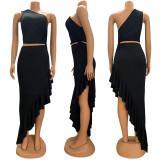 Summer Women's Sexy Hollow Irregular Slash Shoulder Long Dress