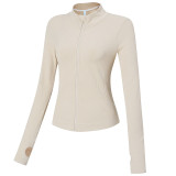 Autumn Zipper Stand Collar Sports Top Stretch Windproof Yoga Wear Women's Running Slim Fit Fitness Jacket