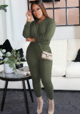 Autumn And Winter Solid Color Ribbed Casual Two-Piece Set