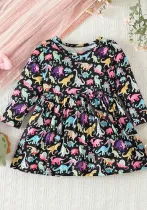 Autumn Baby Girl Long Sleeve Unicorn Print Print Dress