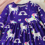 Autumn Baby Girl Long Sleeve Unicorn Print Print Dress