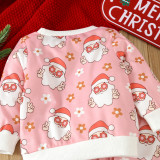 Christmas Girl cartoon Santa Claus printed long-sleeved Top and Pant two-piece set