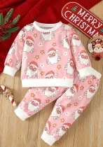 Christmas Girl cartoon Santa Claus printed long-sleeved Top and Pant two-piece set