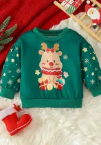 Christmas Girl Autumn Long Sleeve Cartoon Elk Print Top