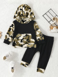 Boy Scout Green Camouflage Hooded Top + Pants Two-piece Set