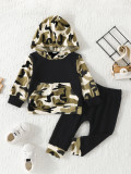 Boy Scout Green Camouflage Hooded Top + Pants Two-piece Set