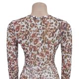 Women Sexy Leopard Print Long Sleeve Jumpsuit