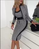 Fashionable Spring And Autumn Women's Printed Long-Sleeved Jacket, Vest And Skirt Three-Piece Outfit