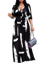 Spring And Autumn Fashion Women's Wrap V-Neck Elegant Half-Sleeve Printed Long Dress