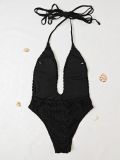 Sexy Mesh Solid Color Bikini One-Piece Swimsuit For Women