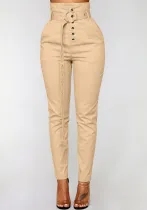 Women's Fitted Solid Color High Waist Pants With Belt