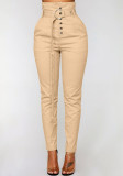 Women's Fitted Solid Color High Waist Pants With Belt