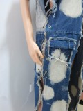 Autumn And Winter Fashion Washed Patchwork Chain Denim Jacket For Women