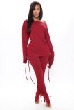 Women's Solid Color Lace-Up Long-Sleeved Autumn And Winter Two Piece Pants Set