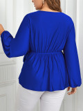 Plus Size Women Autumn V-neck Lace-up Long Sleeve Shirt