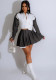 Women Turndown Collar pocket sexy contrast striped shirt and pleated skirt two-piece set