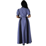 Women Contrast Color Short Sleeve Casual Dress