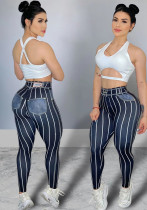 Women Line Printed High Waist Sports Fitness Yoga Pants