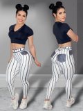 Women Line Printed High Waist Sports Fitness Yoga Pants