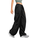 Women Solid Drawstring Casual Loose Athletic Cargo Pants