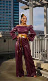Women Style Off Shoulder PU-Leather Top and Pant two-piece set