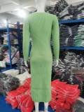 Women Round Neck Long Sleeve Ribbed Bodycon Dress