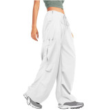 Women Solid Drawstring Casual Loose Athletic Cargo Pants