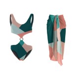 Women mesh Mesh Skirt color block one-piece bikini Swimwear two-piece set