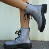 Women Lace Up Mid-calf Martin Boots Casual Leather Boots