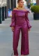 Women Style Off Shoulder PU-Leather Top and Pant two-piece set