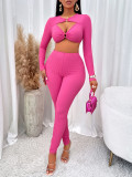 Women Sexy Solid V Neck Long Sleeve Top and Two Piece Set